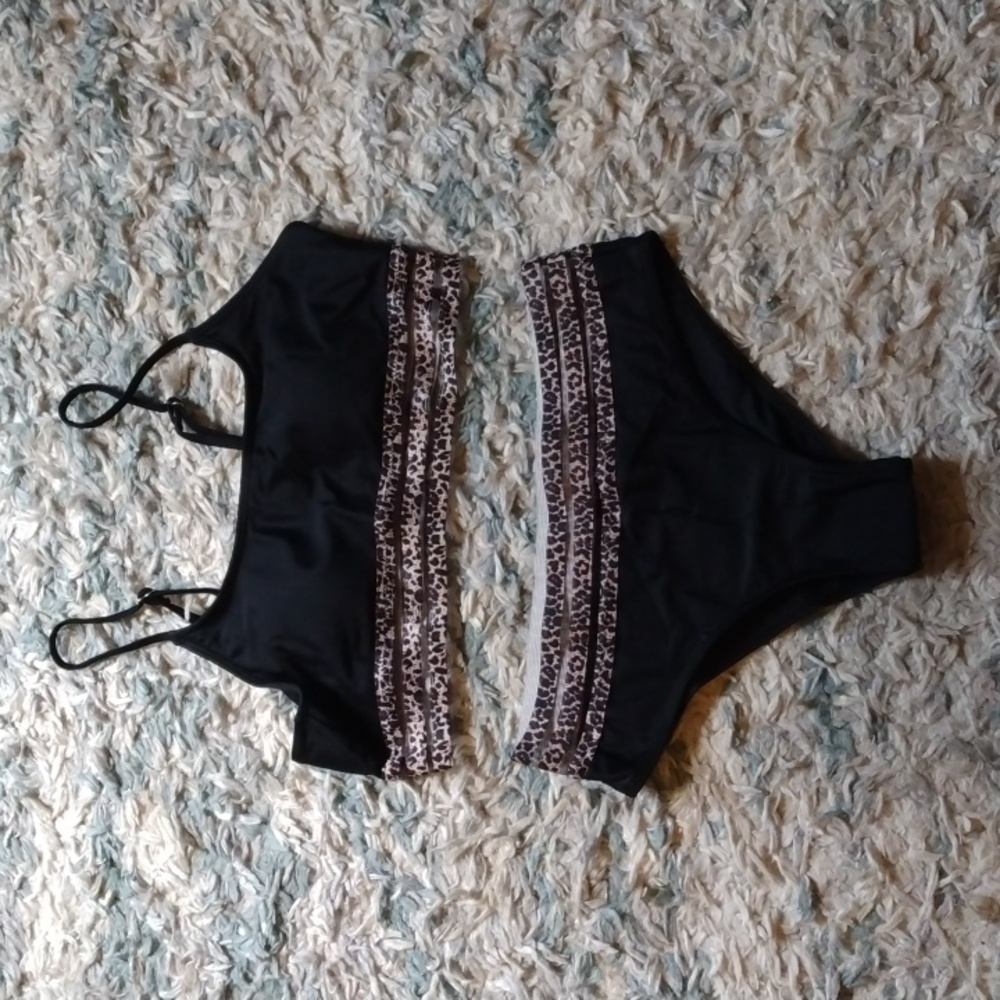 Black and cheetah swim suit